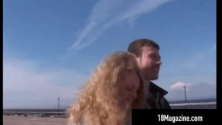 Curly haired russian blonde sucks & fucks her ride!