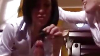 Homemade video with my lewd co-workers sharing my hard cock