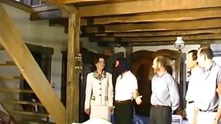 Hottie in stockings enjoys an anal bukkake gangbang