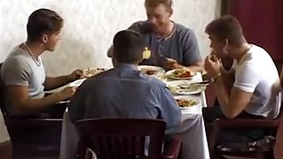 Husband watching wife gangbanged in restaurant