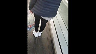 Step mom Public Nudity in a Supermarket pull off leggings fucking step son