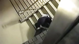 Hot mature japanese couple are fucking on the stairs