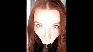 Wet blowjob with big black dildo