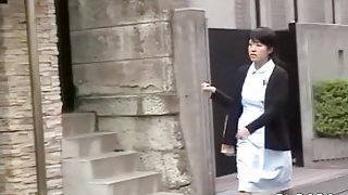 Asian nurse got her skirt sharked while going back home
