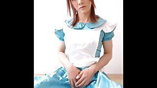 Japanese Crossdresser MARY wearing Satin Alice Maid Dress - FULL VID ON ONLYFANS