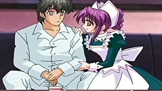 Purple haired super bosomy animated nympho gives a terrific blowjob