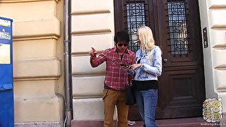 Blond-haired Euro girl strips naked