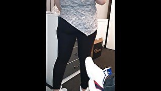 Step mom in leggings fucked on a Table by step son .Sex after Workout, Loud Moaning Orgasm