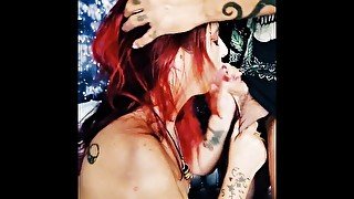 Goth Slut Sucks Dick and takes cum shot in mouth