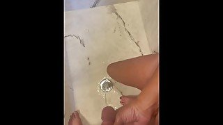 Peeing in the shower Milf holding my Cock