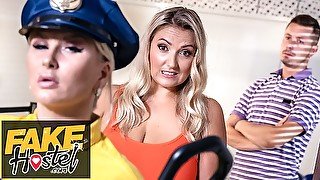 Fake Hostel - Big busty blonde tourist searched by horny BBW airport security before lesbian se