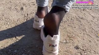 Part2 Fila Destrudor Shoeplay Nylon feet and Crush Trample Trailer Sneaker girl Feet