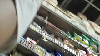 Girl in the grocery sexy jeans up skirt white thong