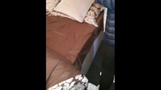 Step mom fucked through jogging leggings by step son in his bedroom 