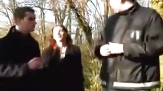 Beautiful french babe gets fucked by two men.