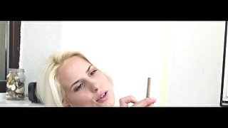 Sexy lascivious smoking by petite blond Amber!