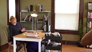 A kinky librarian ends up having a threesome with two beautiful women