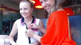 Two Horny Teens Flash in a Cafe