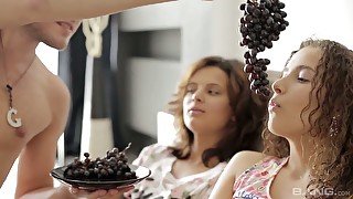 Two sexy girls sharing BF in arousing threesome sex video