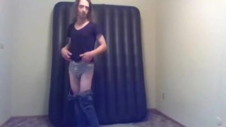 Transgirl Stripping to Only Her Panties, Walking Cute