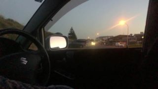 Girlfriend swallows in parking lot after a walk on the beach