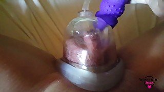 nippleringlover pumping pierced pussy with pussy pump - stretched labia piercings - pierced tits