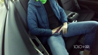 Masturbation innocent girl got on a spy cam in Uber, public play with pussy