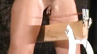 Blonde slave girl tied up and tortured by master