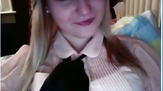 Cute blonde girl masturbates with 4 fingers