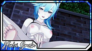 Eula fingering herself and having a squirting orgasm - Genshin Impact Hentai