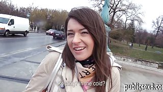 Bushy Eurobabe drilled inside the car of stranger guy