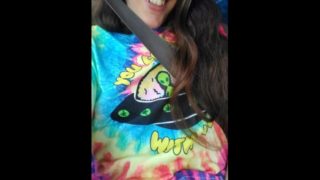 PinkMoonLust from ONLYFANS is Hippie Slut in Passenger Seat of Car Showing HAIRY Pussy in Public