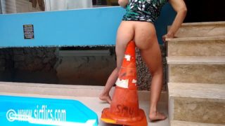 Fucking Her Latin Ass With a Giant Road Cone