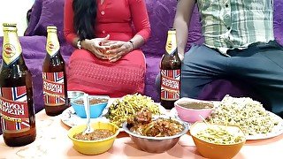 The mistress made special food for the sahib and while eating food, she kissed the pussy. Hindi with