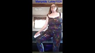 BBW Plays Just Dance in a Sparkly Rainbow Leotard