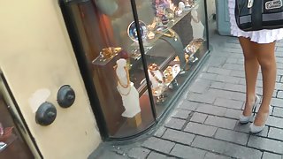 Skinny teen goes for public restroom sex