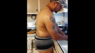 Sexy military guy cleaning the house in sexy underwear part 2