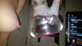 The ex Smoking dope out of a bong while her tits were hangin out