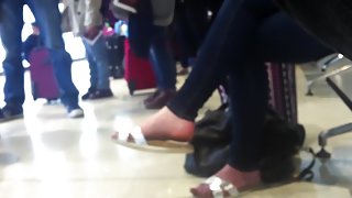 Candid sandal dangling at airport (faceshot) pt2