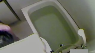 Slim Asian caught on bath hidden camera farting in the tub