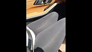 Step mom in the car Moans with Pleasure in Marvel leggings being fucked by step son