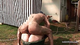 Skinny amateur brunette anal pounded n jizzed outdoor in a dirty french farm