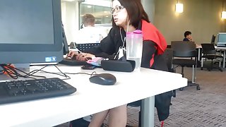Candid Asian Shoeplay Dangling Feet at Library