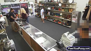 Hot milf pawns her pussy and screwed up in storage room