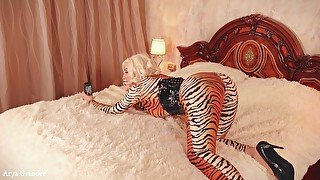 Beautiful hot blonde MILF doing selfies in spandex catsuit - FemDom ignoring video Arya Grander