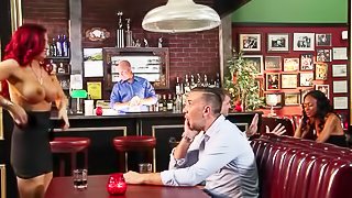 Redhead slut gets screwed in the bar