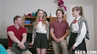 Sizzling college chick Nova Skies invites friends for hardcore group sex