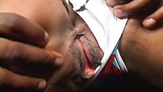 Sensational and dirty ebony girl with gorgeous booty on the sofa