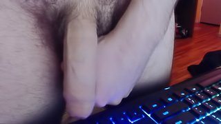 Huge uncut dick up close, horny young lad shows off cock for internet world