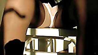 Brown Stockings Leather Miniskirt